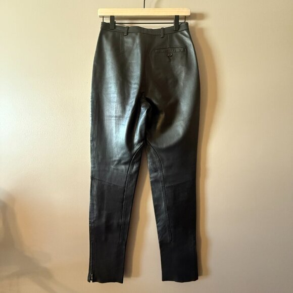 Women’s 4 Donald J Pliner Black Real Leather High Rise Ankle Zip Pants - Picture 3 of 11